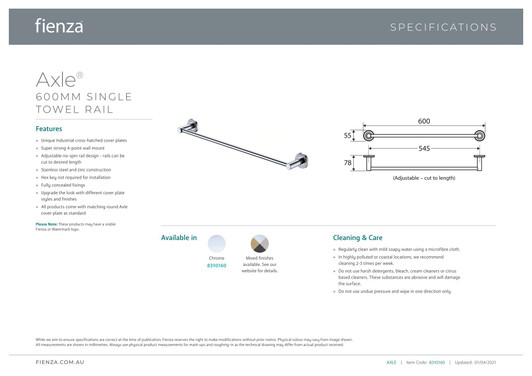Specification sheet. Specification sheet.