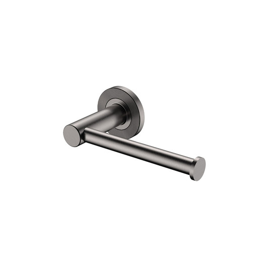 Gun metal toilet roll holder. Round wall plates and rail.