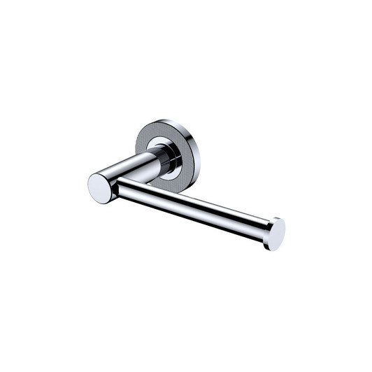 Chrome toilet roll holder. Round wall plates and rail.