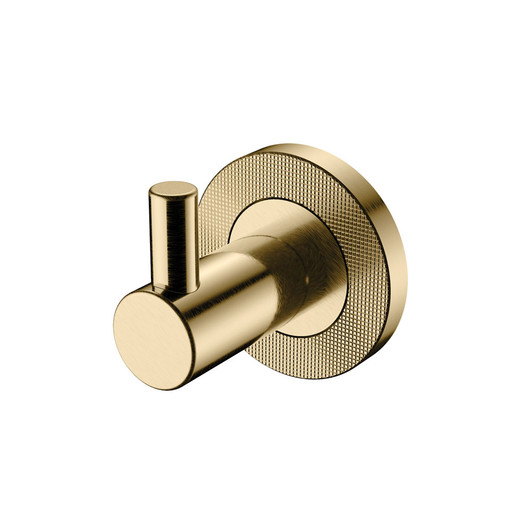 Urban brass robe hook. Round rail and textured wall plates.