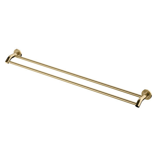 Urban brass double towel rail. Round rail and textured wall plates.