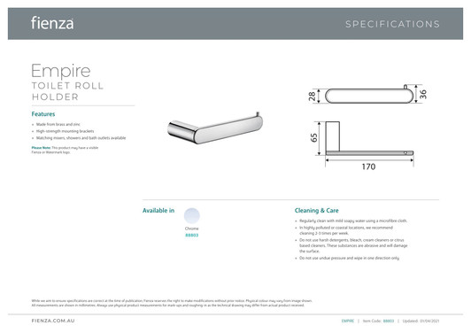 Specification sheet. Specification sheet.