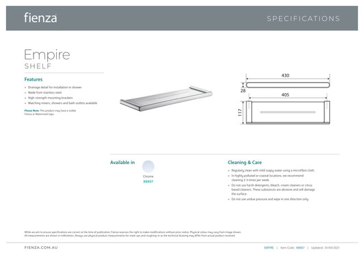 Specification sheet. Specification sheet.