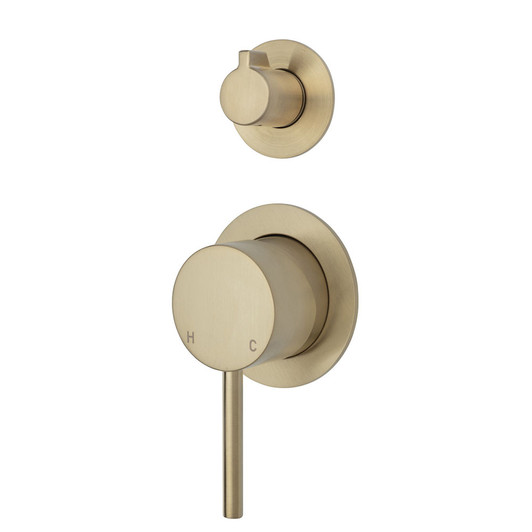 Urban brass mixer with separate diverter. Pin handle with a small round plate.