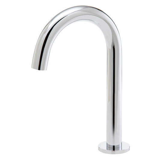 Product image of the Kaya Hob-Mounted Fixed Basin/Bath Outlet. chrome, round gooseneck hob mounted bath outlet or basin spout.