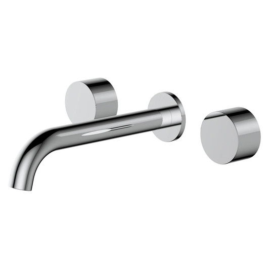 Chrome fixed bath outlet or basin spout with round disk taps.