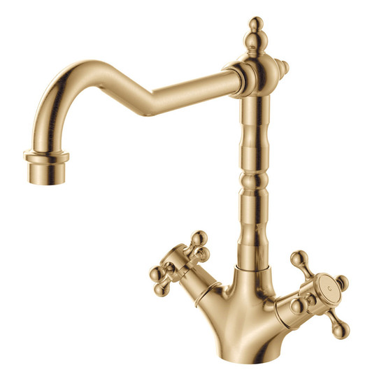 Urban brass shepherds crook spout with attached cross handle taps.