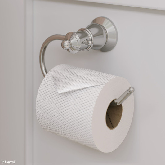 Chrome traditional style toilet roll holder.