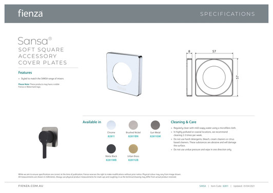 Specification sheet. Specification sheet.