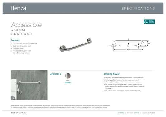 Specification sheet for grab rail. Specification sheet for grab rail.