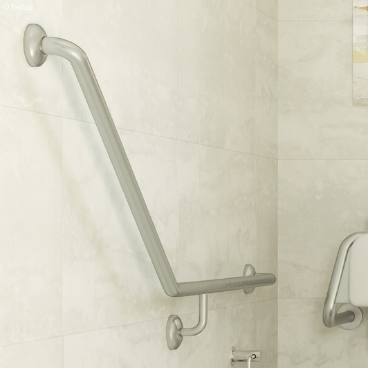 Angled stainless steel round grab rail. 40 degrees, installed on toilet wall Angled stainless steel round grab rail. 40 degrees, installed on toilet wall