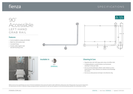 Specification sheet for grab rail. Specification sheet for grab rail.