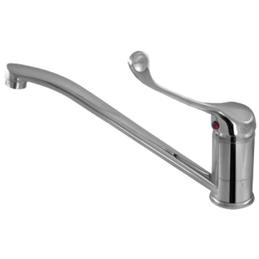 Chrome teardrop, long handle, swivel sink mixer.