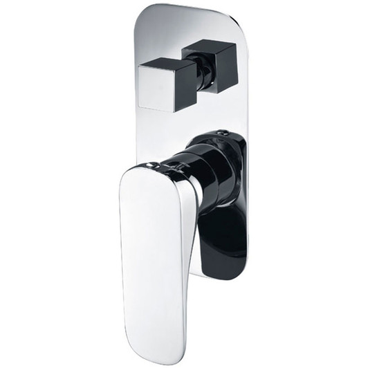 Chrome, soft square wall mixer with diverter. Chrome, soft square wall mixer with diverter.