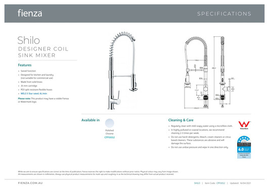 Specification sheet. Specification sheet.
