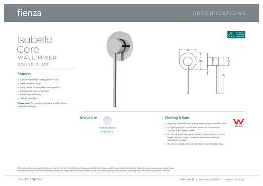 Specification sheet. Specification sheet.