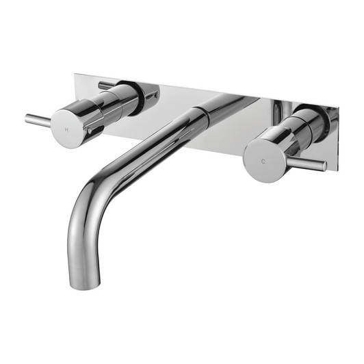 Chrome, fixed spout with round taps on a square plate Chrome, fixed spout with round taps on a square plate