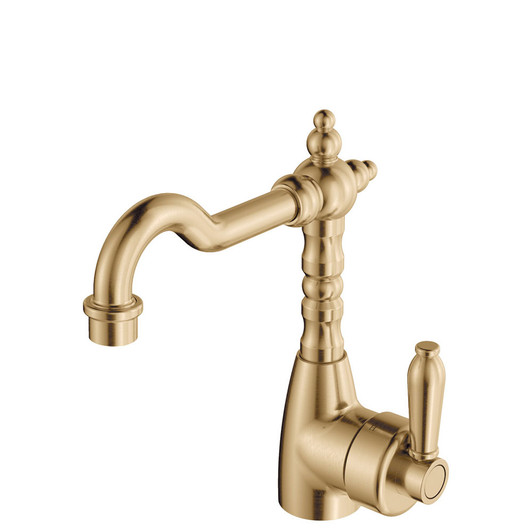 Product image of the Eleanor Shepherds Crook Basin Mixer in urban brass. Traditional style tap with matching urban brass handle.