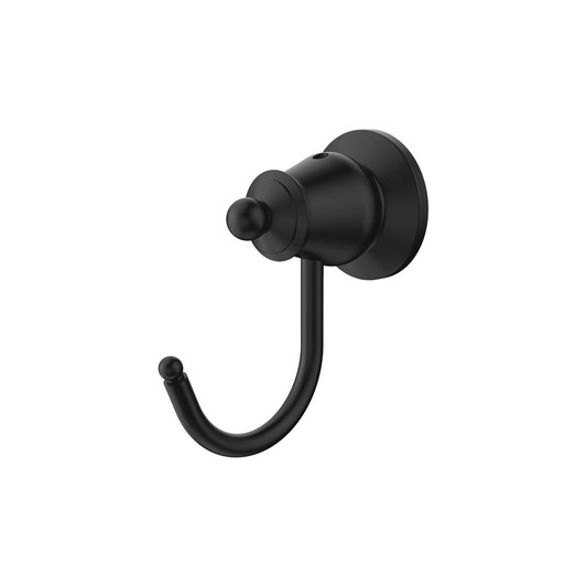 Matte black traditional style robe hook.