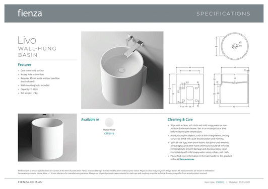 Specification sheet.