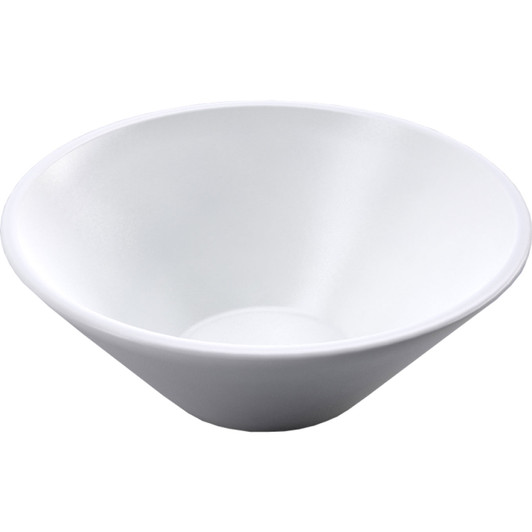 Gloss white ceramic, above counter basin with no tap hole.