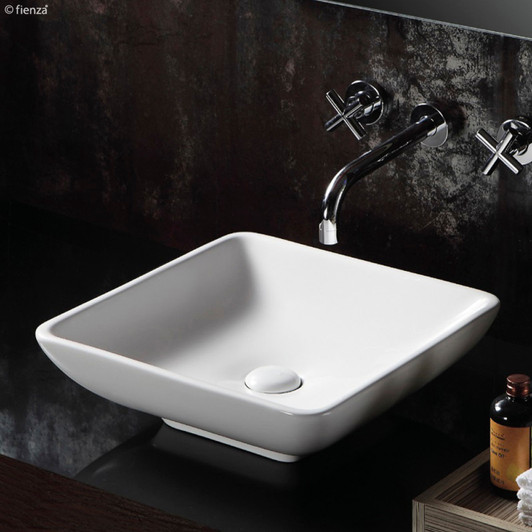 Gloss white ceramic, square above counter basin Gloss white ceramic, square above counter basin
