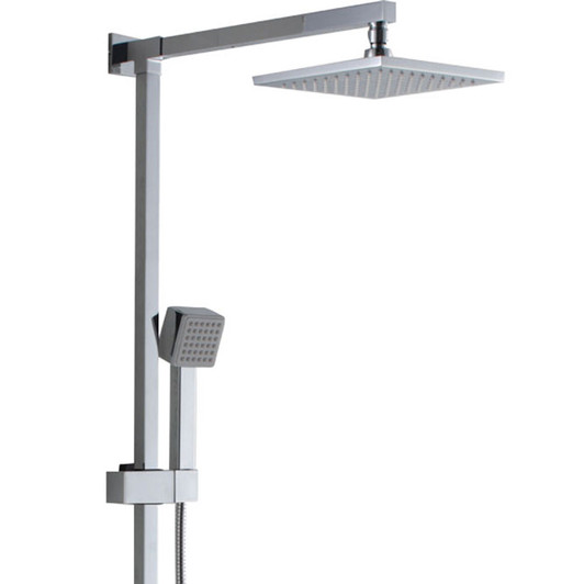 Square rail with square overhead and handheld shower head.