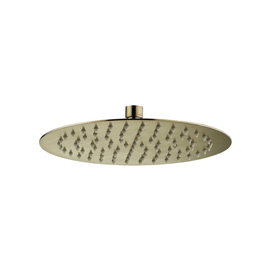 Kaya flat round shower head in Urban brass.