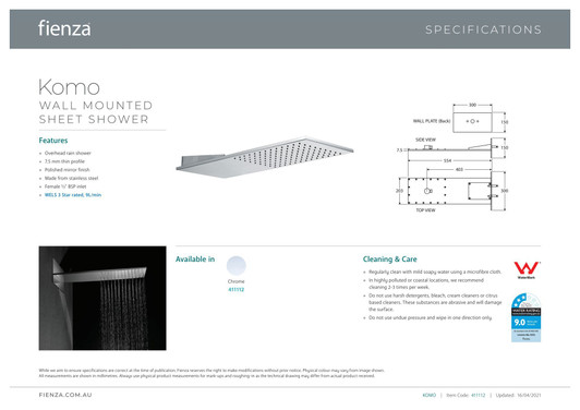 Specification sheet.