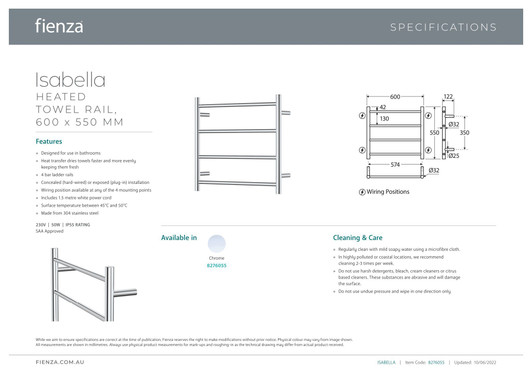 Specification sheet. Specification sheet.