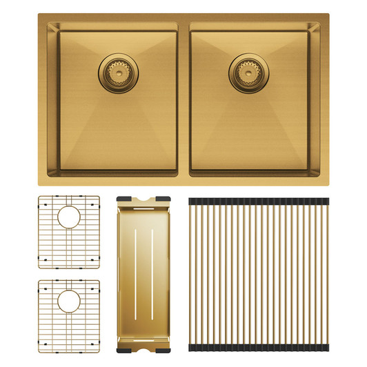 Hana 27L/27L Double Kitchen Sink Kit, PVD Rugged Brass Hana 27L/27L Double Kitchen Sink Kit, PVD Rugged Brass