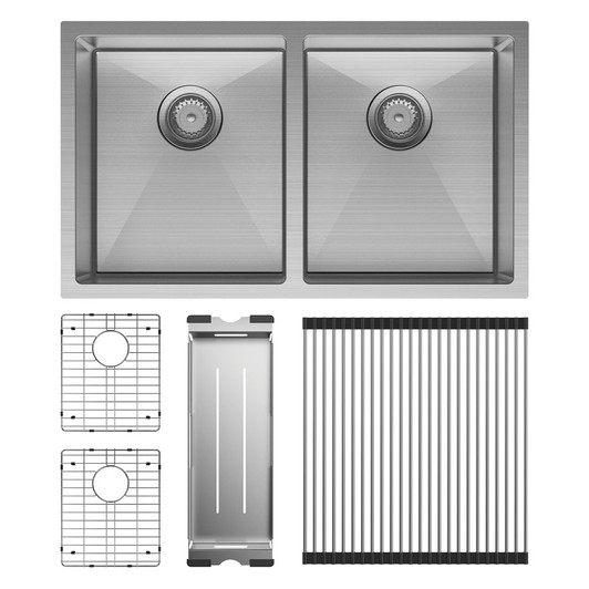 Hana 27L/27L Double Kitchen Sink Kit, Stainless Steel Hana 27L/27L Double Kitchen Sink Kit, Stainless Steel