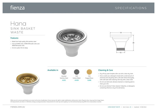 Specification Sheet. Specification Sheet.