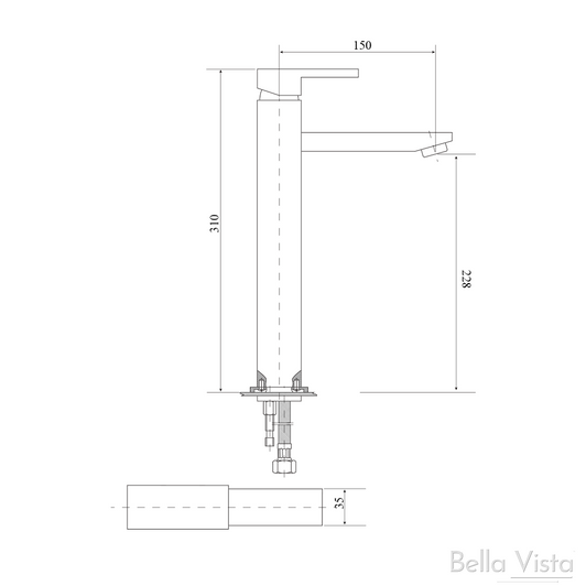 Specification Sheet for the Deko Tall Basin Mixer from Bella Vista