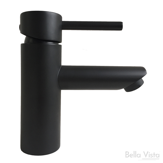 Product image for the Raco Basin Mixer in matte black. Round with a pin handle. By Bella Vista.
