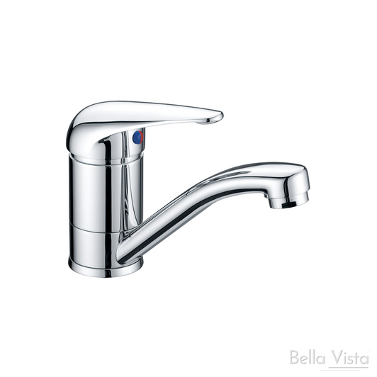 Product image. Solid Handle, swivel function basin mixer from Bella Vista's Builders range