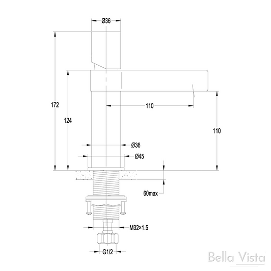 Specification Sheet for the Zenon Basin Mixer by Bella Vista