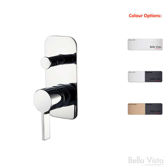 Shower and bath Mixer with Diverter - 'Vivo' Available in Chrome plated, Chrome and Black electroplated finish or Rose gold and Black electroplated finish