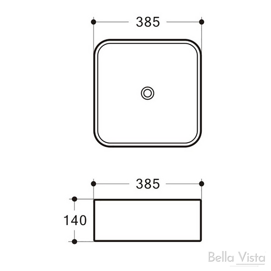 Spec sheet for Riva Ceramic Basin - 385x385x140mm