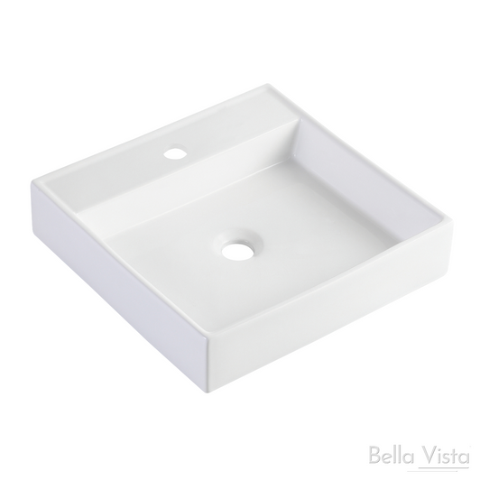 Square White Riva Ceramic Basin with one tap hole - 440x440x100mm Square White Riva Ceramic Basin with one tap hole - 440x440x100mm