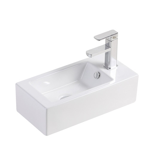 Left hand bowl Ceramic Basin - 250x500x140mm pictured with square fixed mixer Left hand bowl Ceramic Basin - 250x500x140mm pictured with square fixed mixer