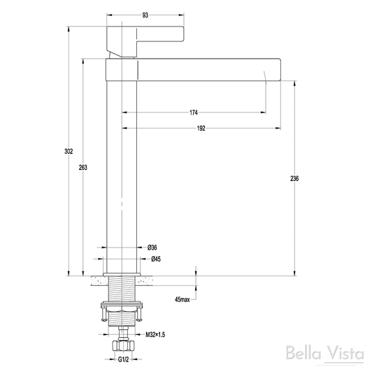 Specification Sheet for the vivo tall basin mixer by Bella Vista.