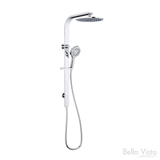 Dual Shower Rails with Push Button - Round Chrome