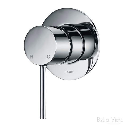 Chrome Hali Wall Mixer, round backing plate with round pin handle.
