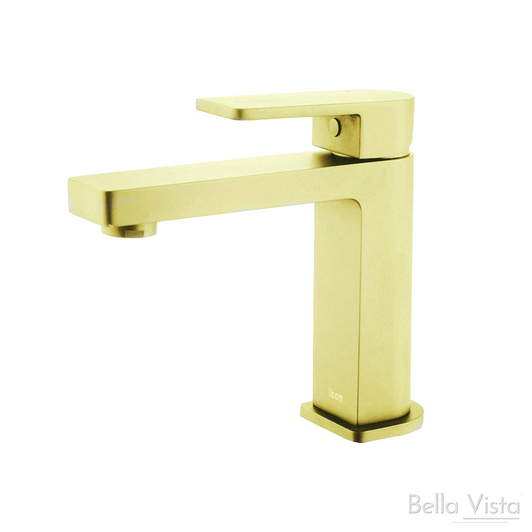 Product image of the Flores Basin Mixer in brushed gold by Bella Vista
