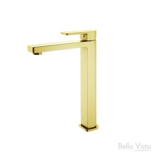 Product image of the Flores Basin Mixer in brushed gold by Bella Vista