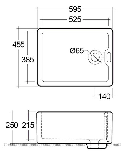External Dimensions: 595 x 455 x 250mmInternal Dimensions: 525 x 385 x 215mm