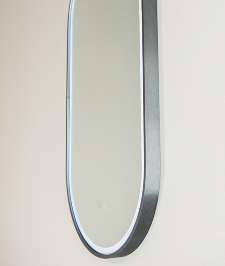 Gatsby Gun Metal long rectangle mirror with rounded edge.