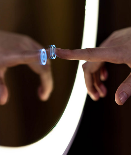 Closeup of mirrors touch sensor buttons.