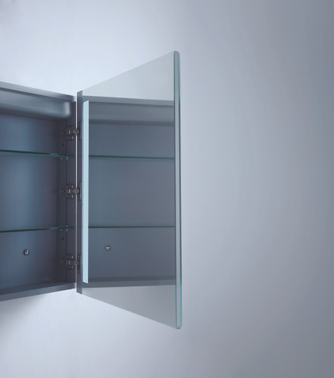 close up of the door open on the Amber cabinet. Showing mirror and light on inside of the door. close up of the door open on the Amber cabinet. Showing mirror and light on inside of the door.